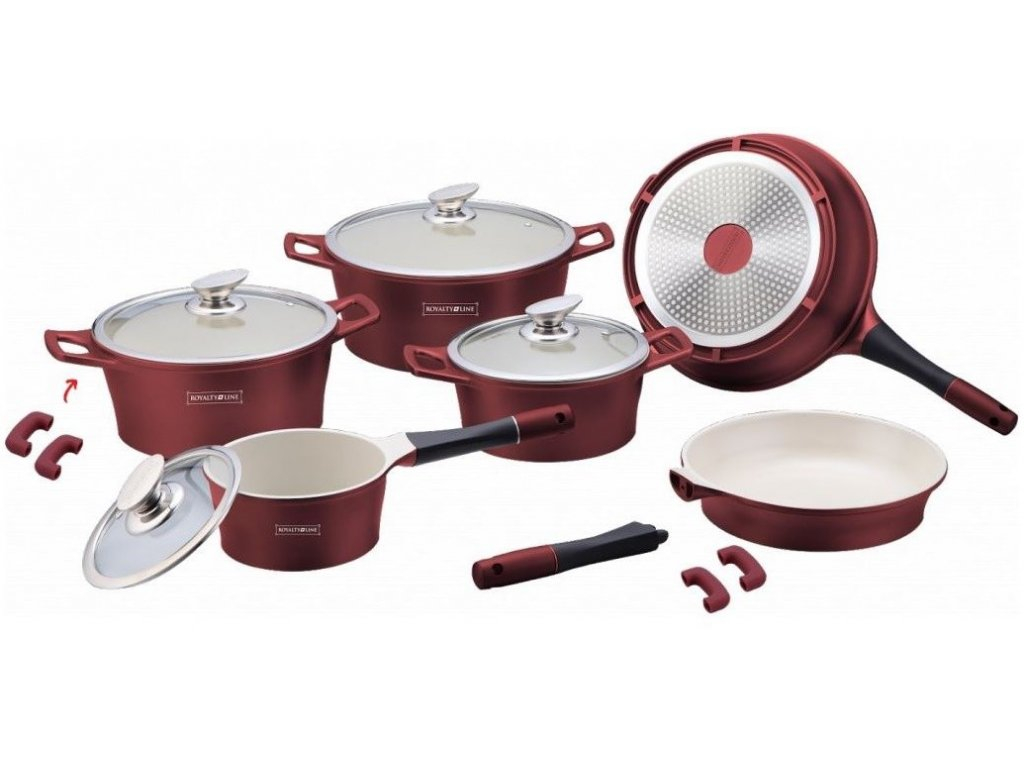 ROYALTY LINE RL-ES2014M RL-ES2014M - Set di pentole con rivestimento in marmo, 14 pezzi, colore: Rosa